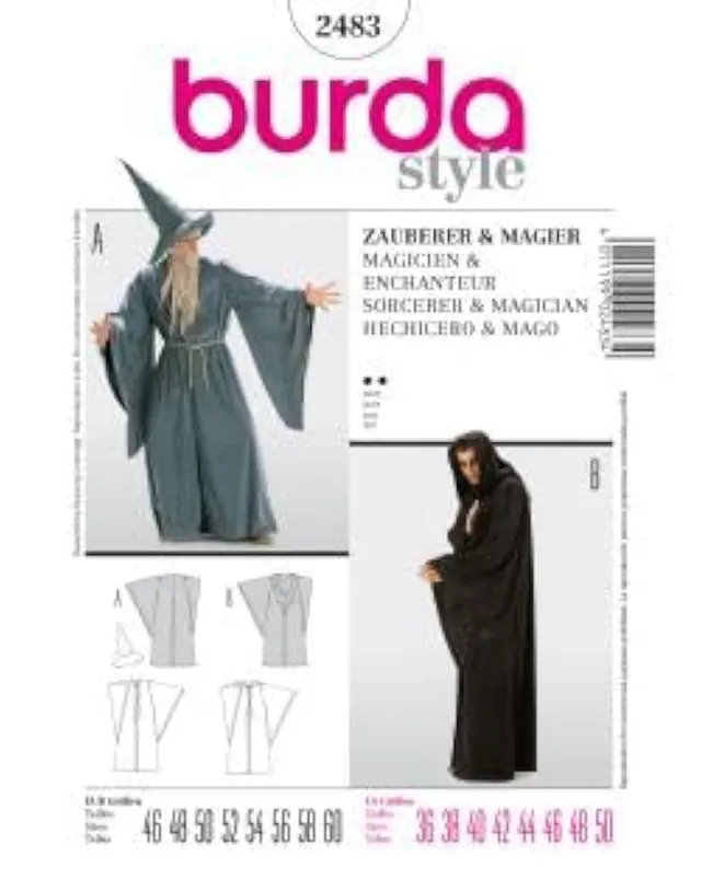 burda-style-2483-schnittmuster-herren-kost-m-zauberer-magier-gr-46-60-n-hlevel-2 image 1