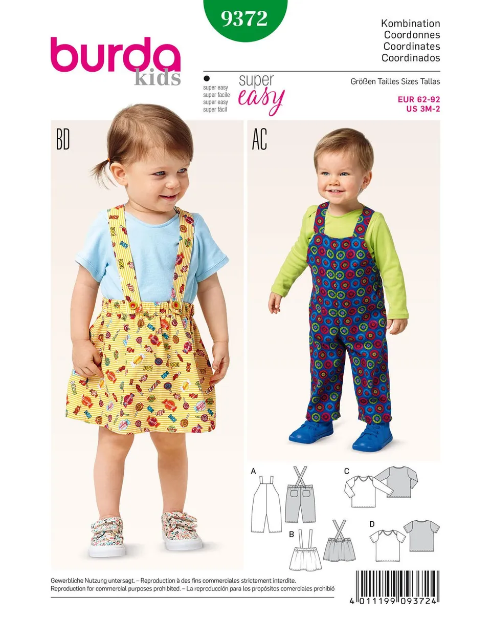 burda-style-schnittmuster-b9372-baby-set-hose-latzhose-rock-top-gr-3m-2 image 1