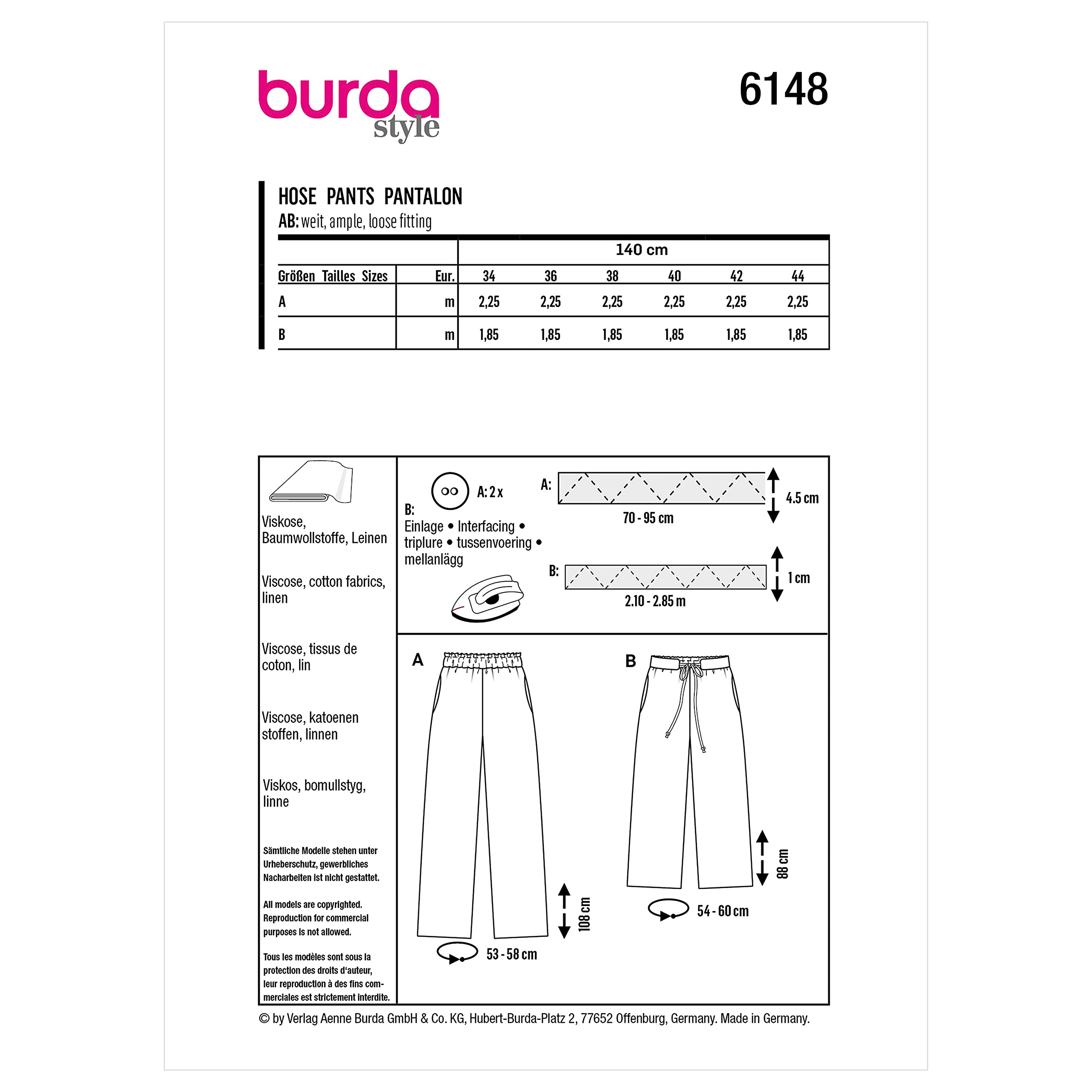burda-style-schnittmuster-set-hose-damen-gr-34-44-weite-hose-mit-gummibund-2-mod image 2