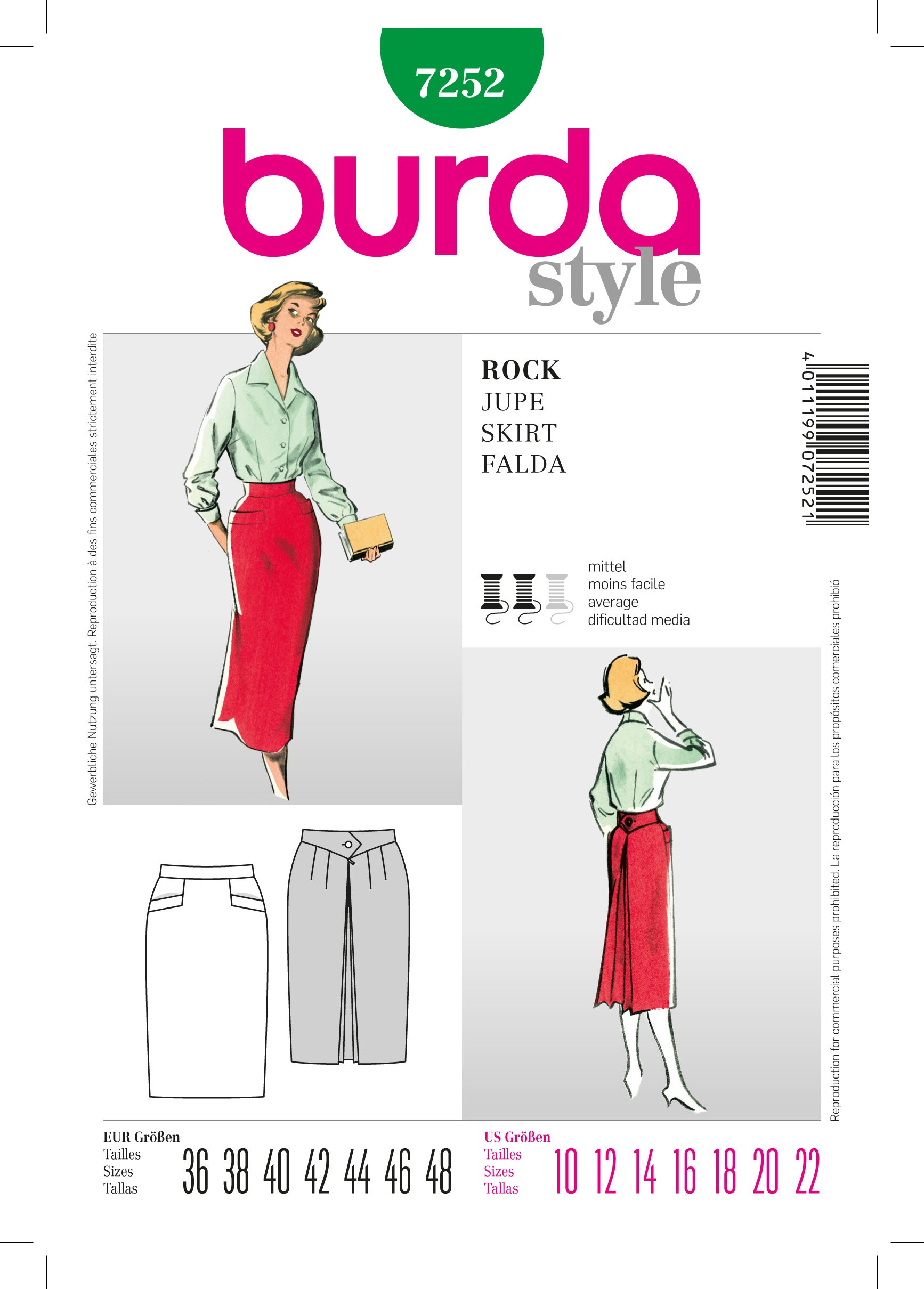 burda-style-7252-schnittmuster-bleistiftrock-gr-36-48 image 1