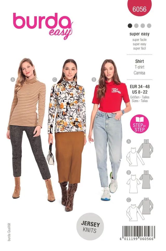 burda-style-b6056-schnittmuster-damen-shirtvariationen-gr-34-48-n-hlevel-super-l image 1