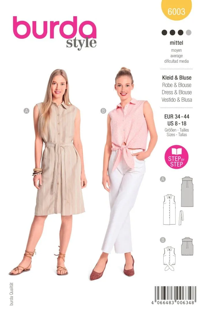 burda-style-schnittmuster-6003-blusenkleid-mit-bindeg-rtel-und-knotenbluse-34-44 image 1