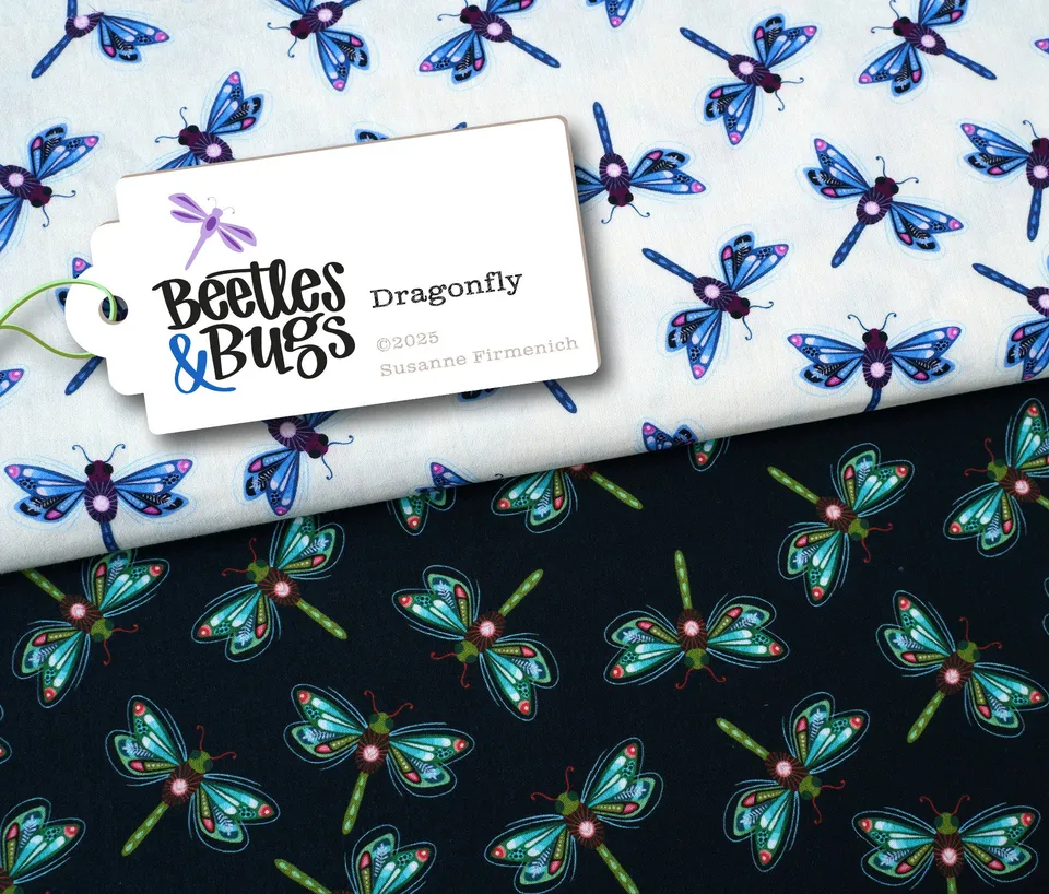 albstoffe-beetles-bugs-dragonfly-double-gauze-musselin-meterware image 1
