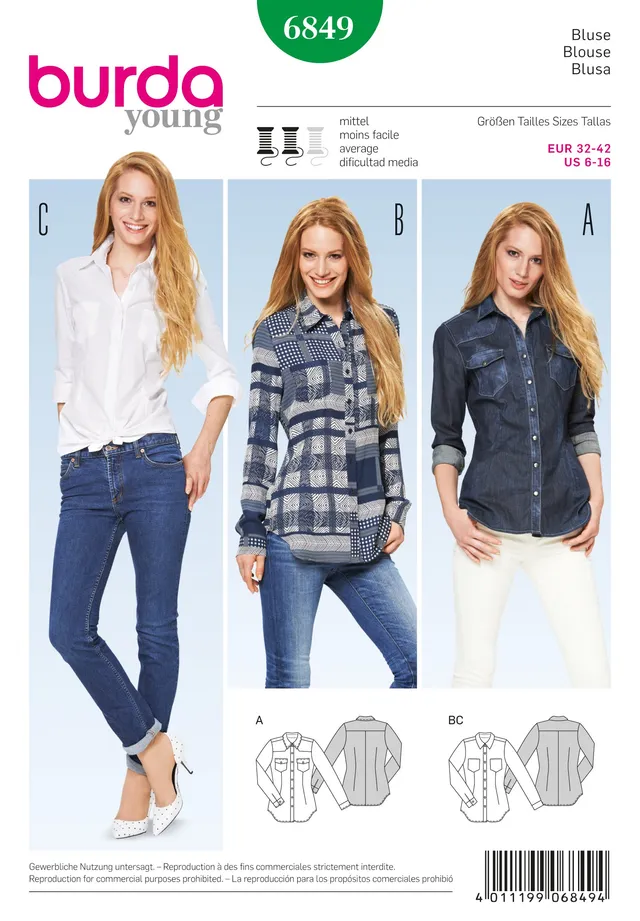 burda-style-6849-schnittmuster-damen-bluse-tailliert-schulterpasse image 1