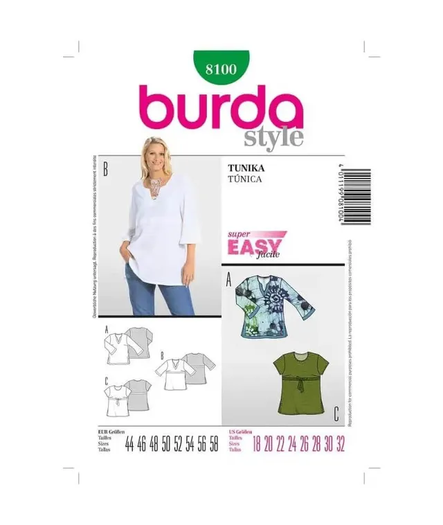 burda-style-burda-easy-papier-schnittmuster-damen-tunika-8100-gr-44-58 image 1