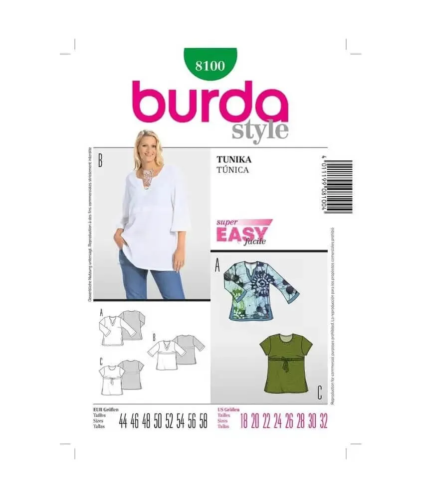 burda-style-burda-easy-papier-schnittmuster-damen-tunika-8100-gr-44-58 image 1