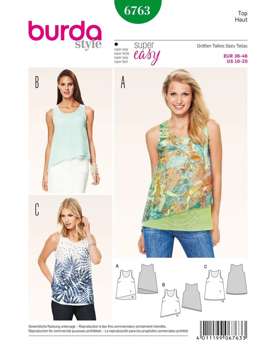 burda-style-6763-schnittmuster-doppellagiges-top-damen-36-46 image 1
