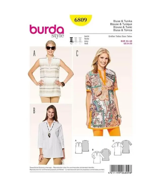 burda-style-6809-schnittmuster-damen-bluse-tunika-gr-34-46 image 1
