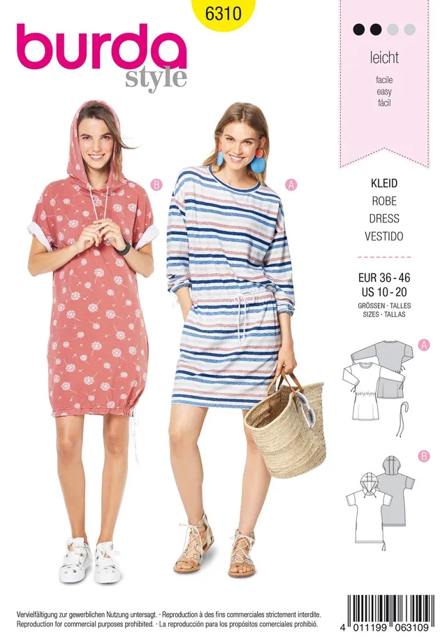 burda-style-6310-shirtkleid-schnittmuster-damen-gr-36-46-mit-kapuze image 1