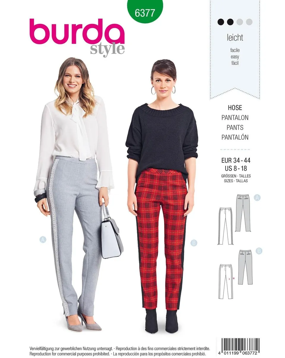burda-style-schnittmuster-6377-damen-stoffhose-mit-galonstreifen-gr-34-44 image 1