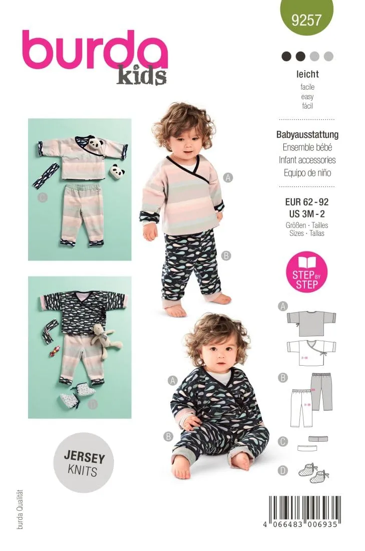burda-style-schnittmuster-9257-baby-set-wickeljacke-hose-stirnband-schuhe-62-92 image 1