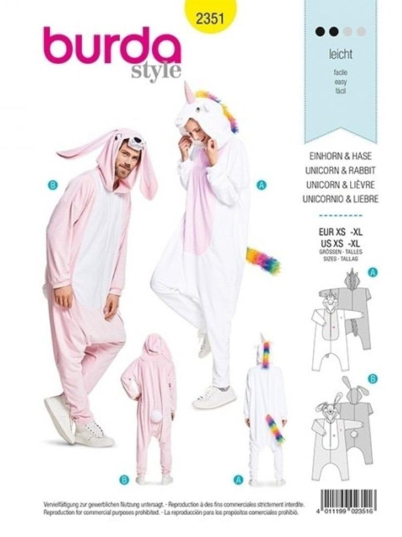 burda-style-2351-schnittmuster-fasching-einhorn-hase-damen-herren-xs-xl image 1