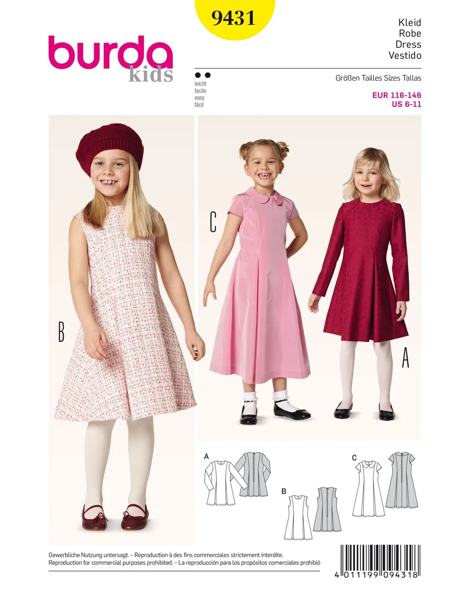 burda-kids-schnittmuster-9431-m-dchenkleid-mit-kellerfalten-gr-116-146 image 1