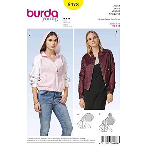 burda-style-6478-damen-schnittmuster-college-jacke-mit-stehkragen-kapuze-gr-32-4 image 5