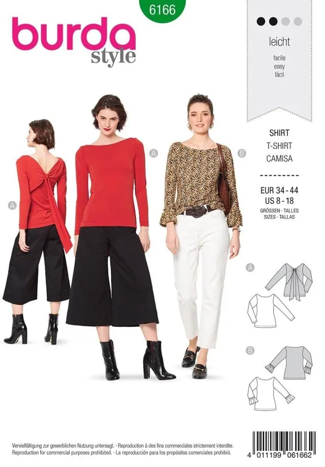 burda-style-6166-schnittmuster-shirt-damen-gr-34-44-level-2-leicht image 1
