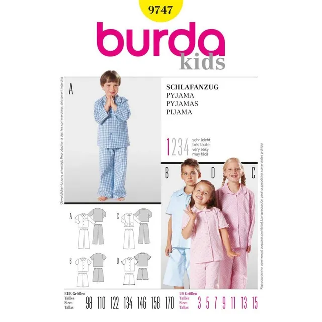 burda-style-9747-schnittmuster-pyjama-gr-98-170-kinder image 1