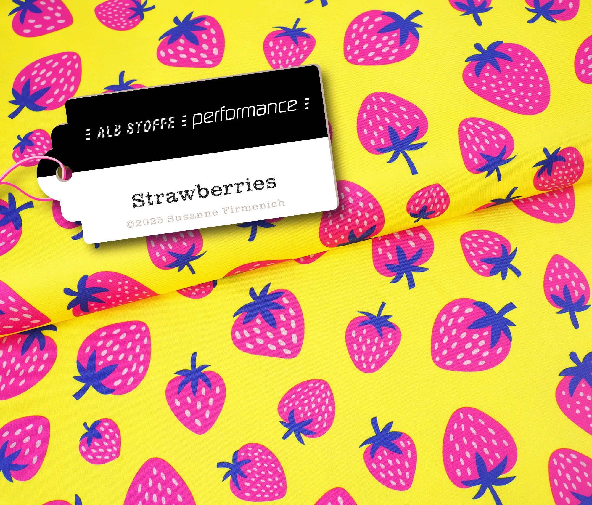 albstoffe-performance-strawberries-gelb-active-wear-stoff-meterware image 1
