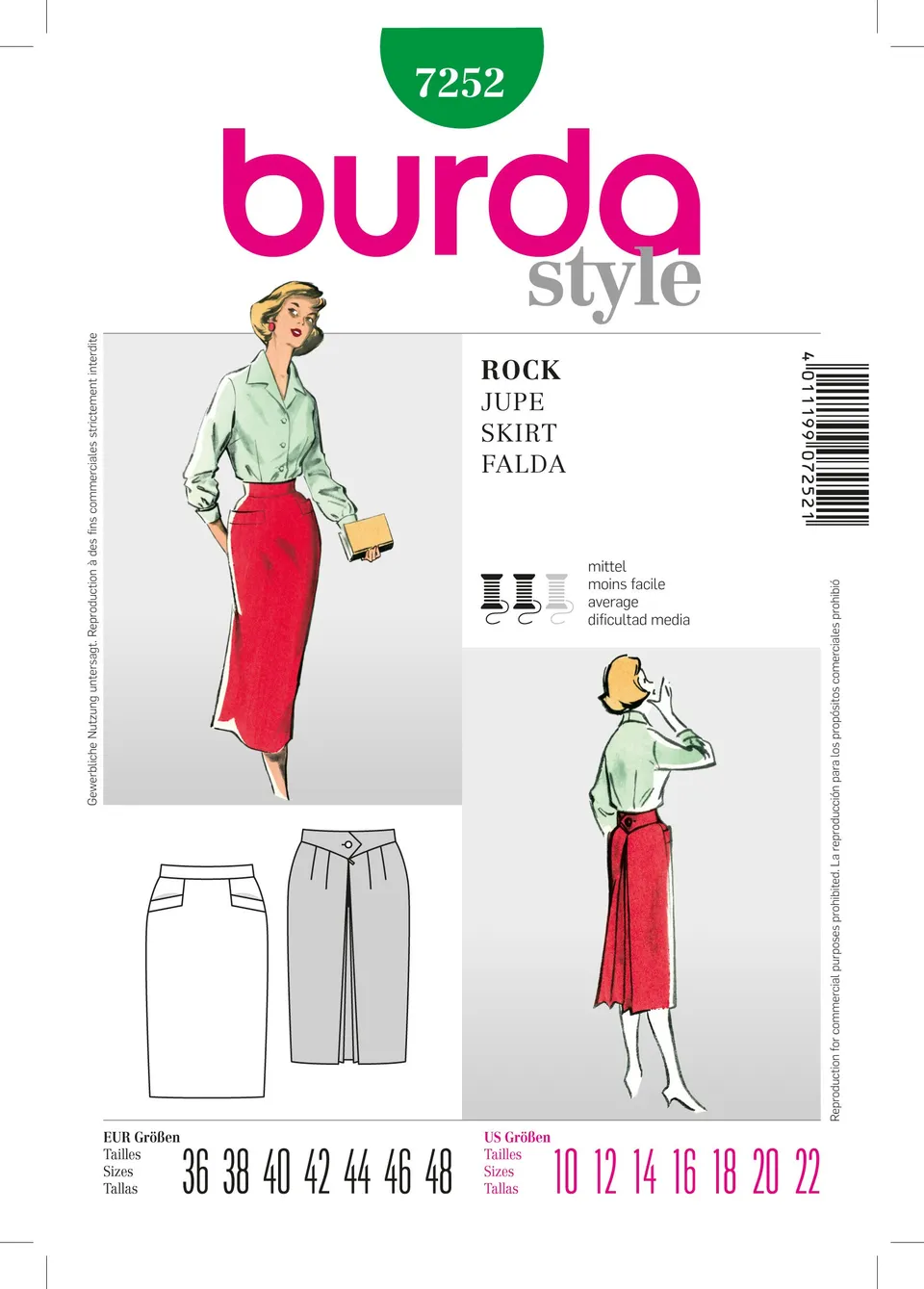 burda-style-7252-schnittmuster-bleistiftrock-gr-36-48 image 1