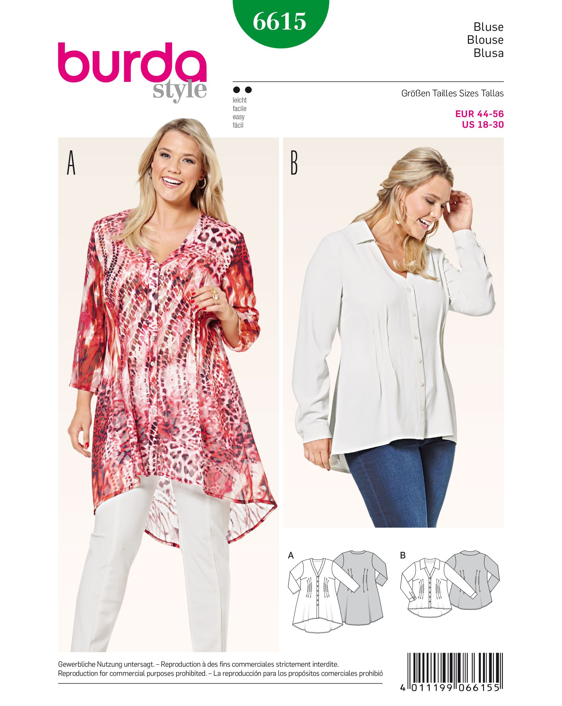burda-style-b6615-schnittmuster-bluse-mit-v-ausschnitt-damen-gr-18-30 image 1