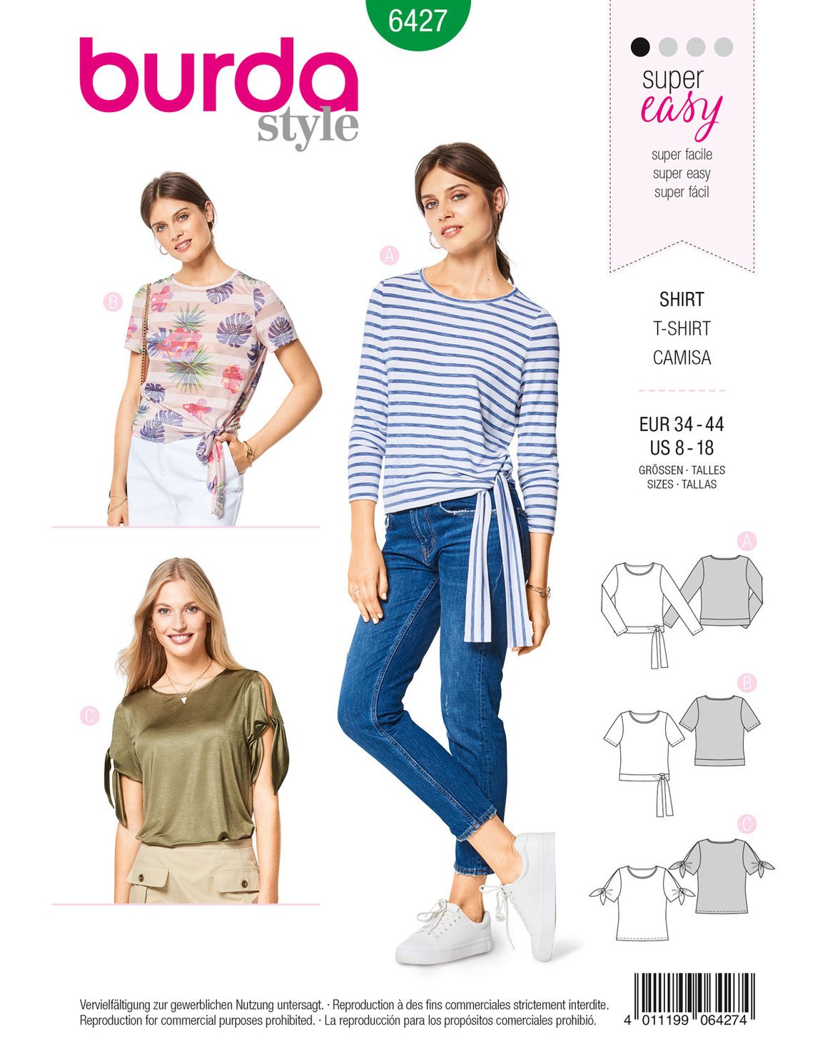burda-style-6427-schnittmuster-t-shirt-mit-knotendetail-damen-gr-34-44 image 1