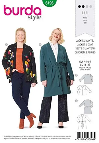 burda-style-6196-schnittmuster-jacke-und-mantel-damen-gr-44-54-level-2-leicht image 1