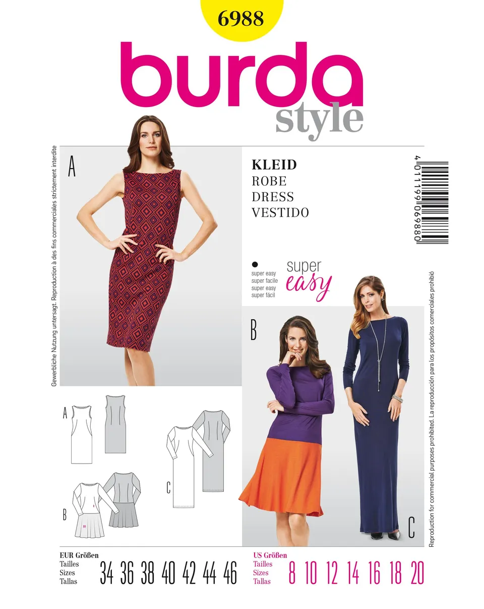 burda-easy-schnittmuster-6988-damen-jerseykleid-gr-34-46 image 1