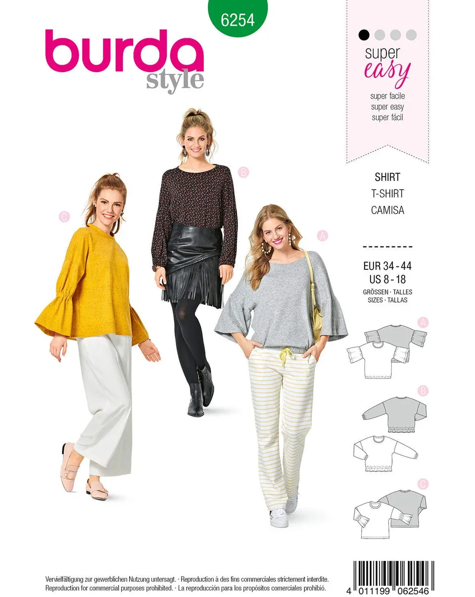 burda-style-6254-shirt-damen-34-44-mit-rmelvarianten-schnittmuster image 1