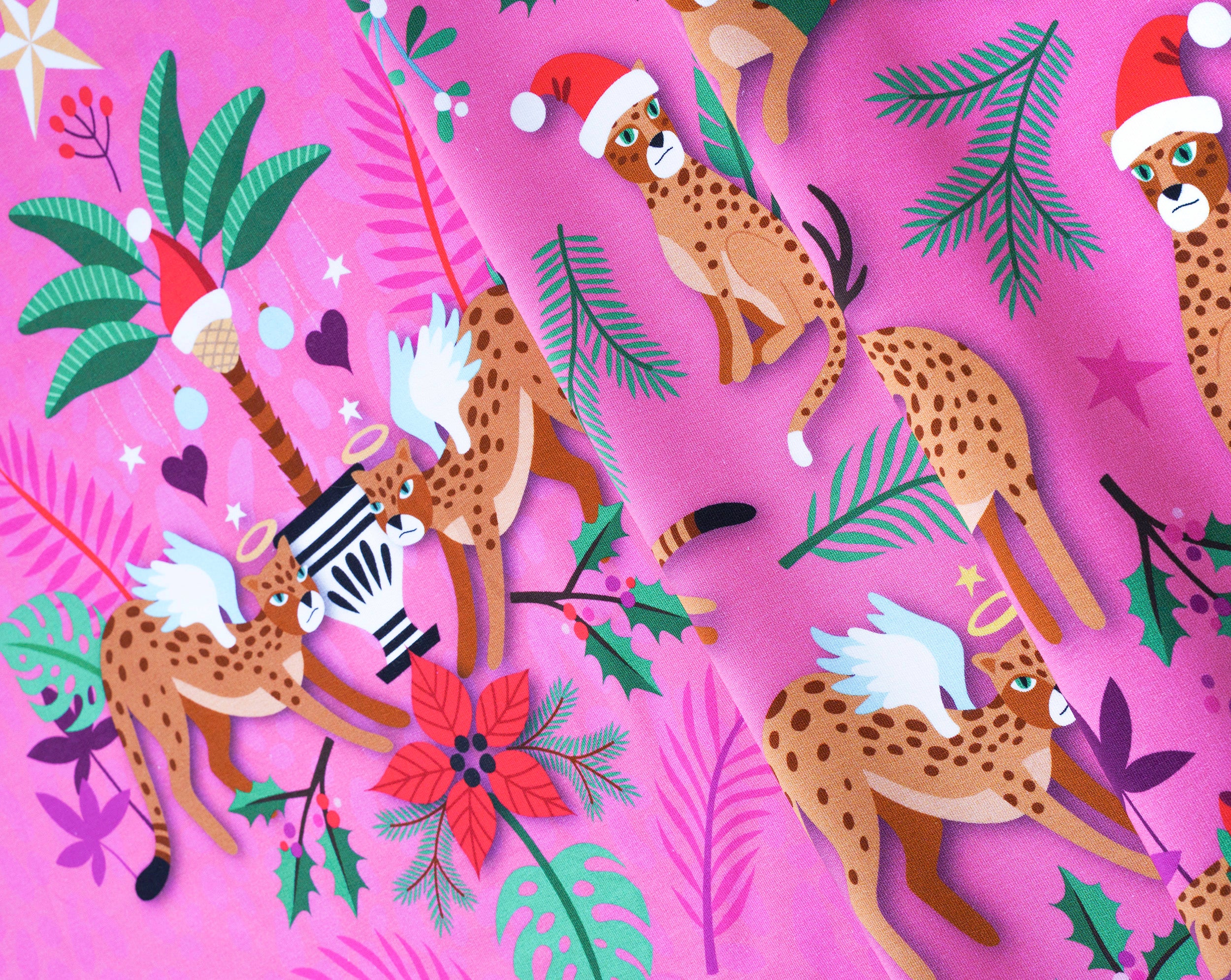 albstoffe-wild-xmas-2025-leo-panel-pink-canvas-meterware image 3