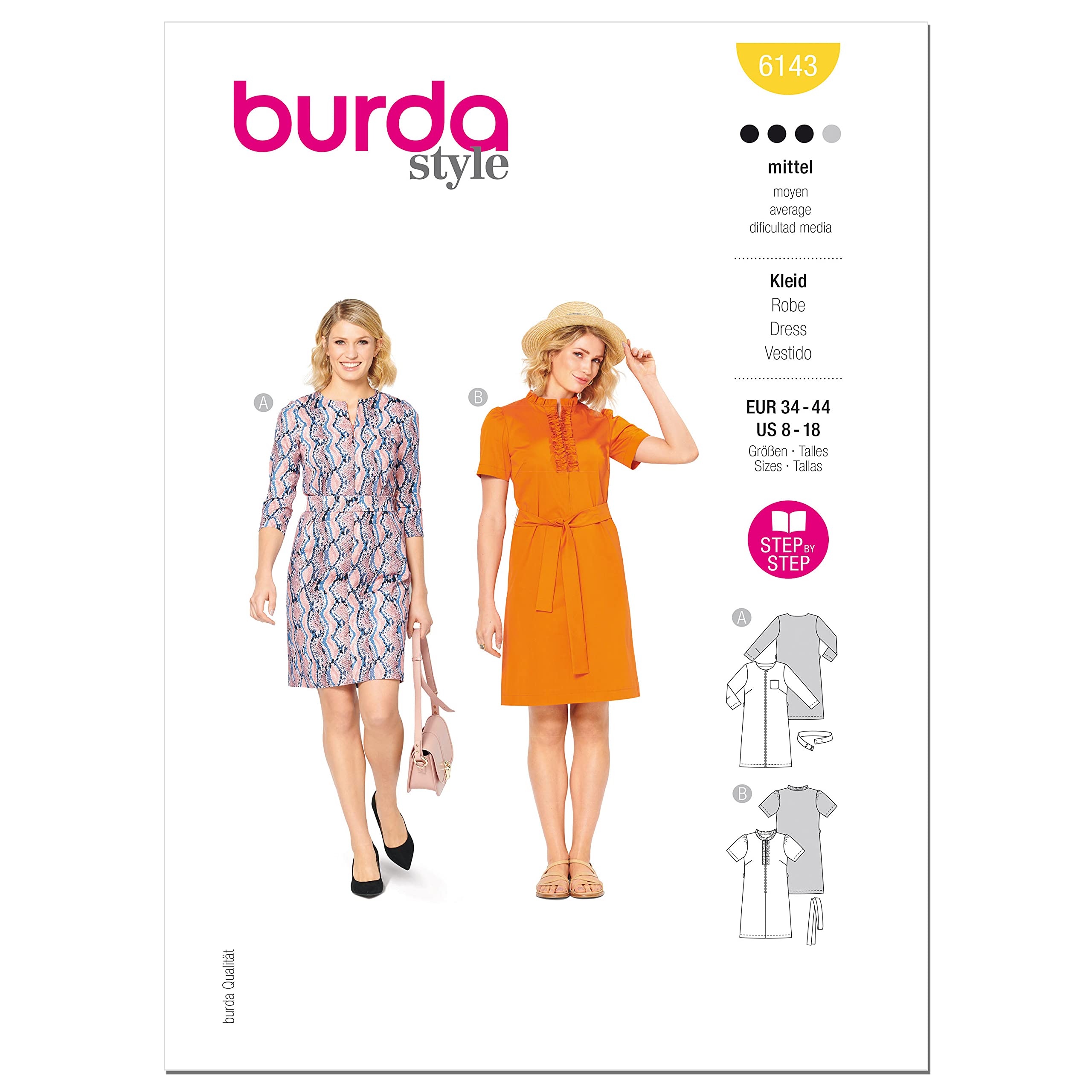 burda-style-schnittmuster-set-figurbetonte-kleider-mit-g-rtel-damen-gr-34-44 image 1