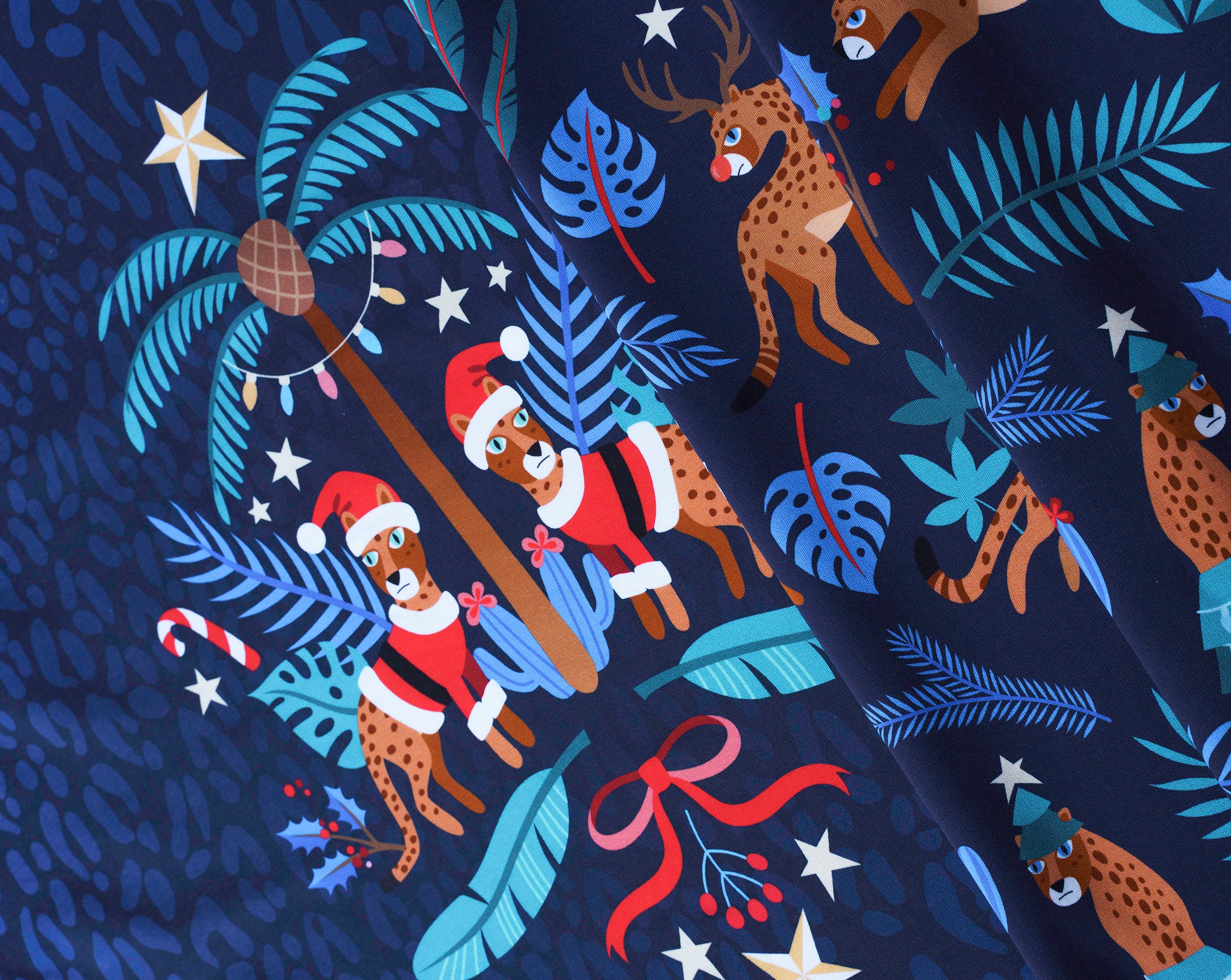 albstoffe-wild-xmas-2025-leo-panel-blau-canvas-bio-meterware image 3