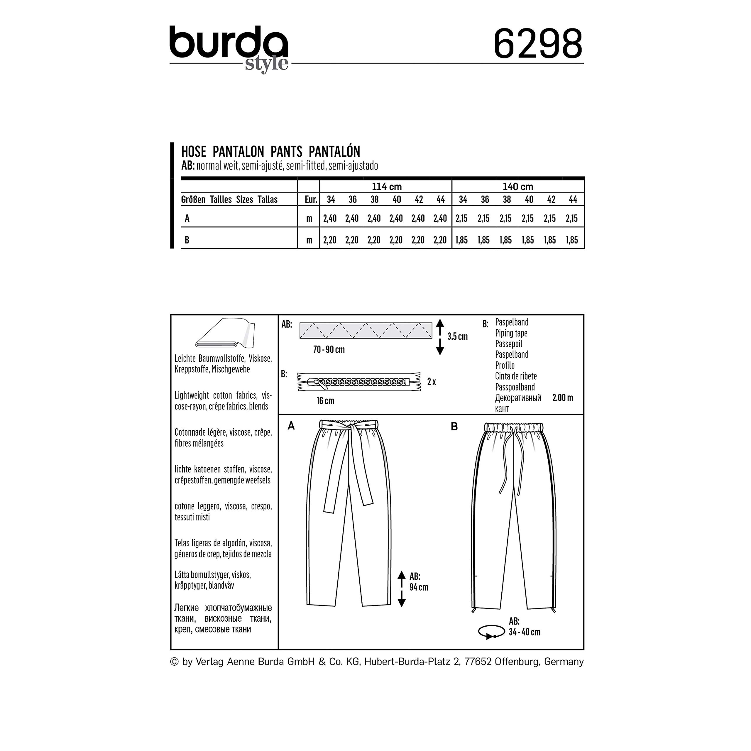 burda-6298-schnittmuster-damen-joggpants-gummizughose-gr-34-44 image 2