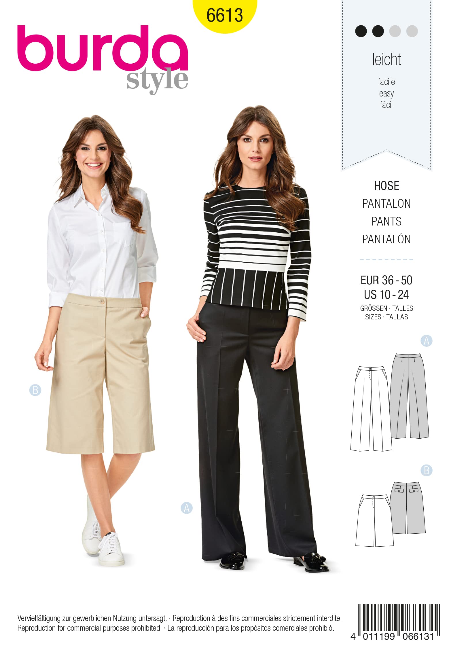 burda-style-schnittmuster-6613-damen-b-gelfalten-hose-und-bermuda-gr-36-50-plus- image 1