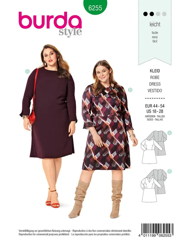 burda-schnittmuster-6255-damen-langarmkleider-gr-44-54-plus-size image 1