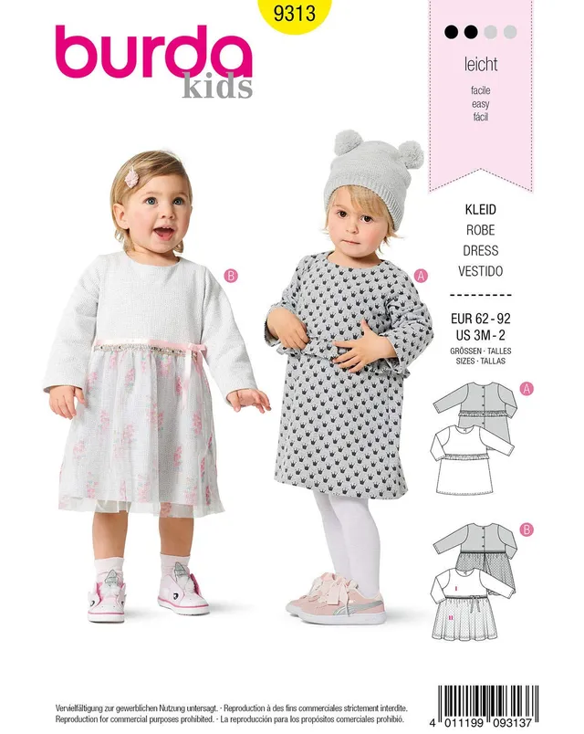 burda-style-9313-schnittmuster-kinder-kleid-baby-gr-62-92-level-2 image 1