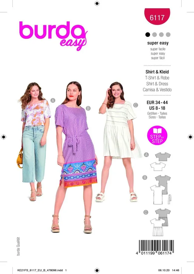 burda-style-6117-schnittmuster-shirt-und-kleid-damen-gr-34-44-level-1-super-easy image 1