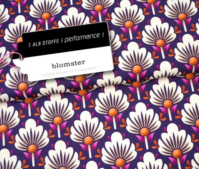 albstoffe-performance-blomster-purple-activewear-stoff-meterware image 1