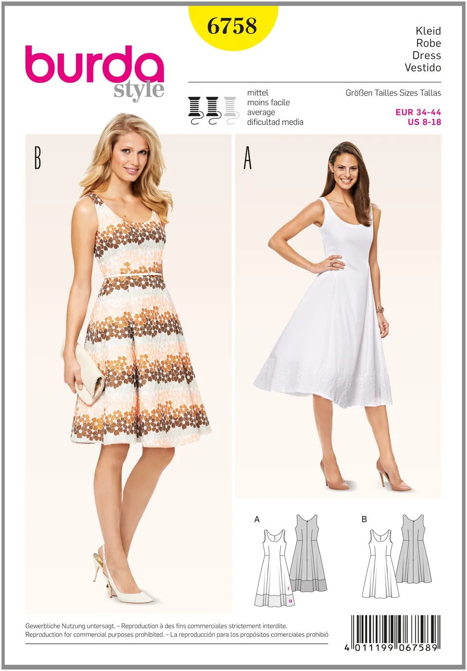 burda-style-6758-schnittmuster-kleid-mit-saumblende-damen-gr-34-44-level-3-mitte image 1