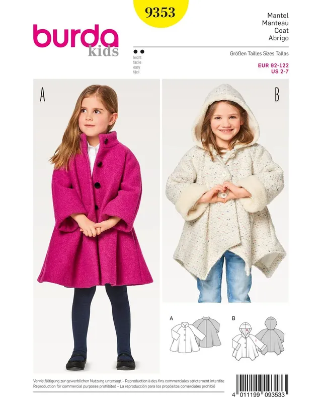 burda-style-kids-9353-schnittmuster-m-dchen-mantel-mit-kragen-und-kapuze image 1