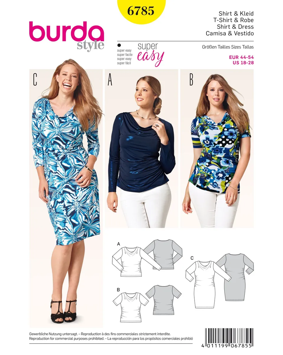 burda-style-b6785-schnittmuster-shirt-kleid-wasserfall-ausschnitt-damen-gr-44-54 image 1
