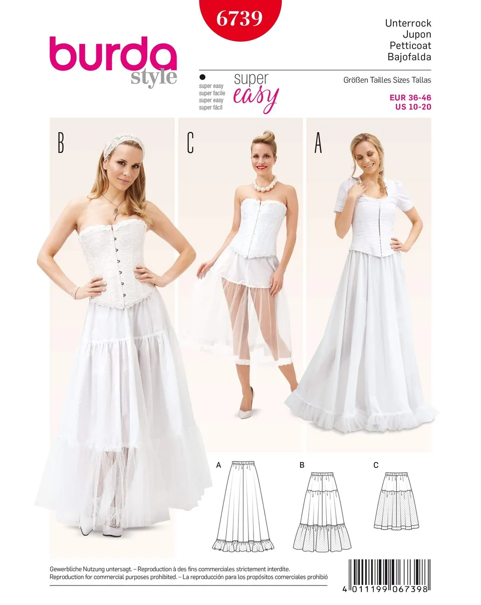 burda-style-6739-schnittmuster-petticoat-unterrock-wei-gr-10-20 image 1