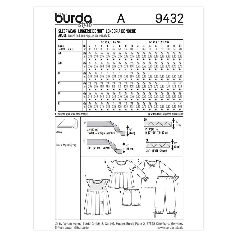 burda-style-9432-schnittmuster-nachtw-sche-nachthemd-schlafanzug-kids-gr-98-140 image 2