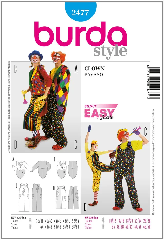 burda-style-schnittmuster-2477-clown-kost-m-damen-herren-gr-36-60 image 1