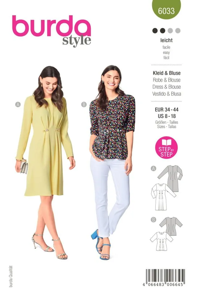 burda-style-schnittmuster-6033-midikleid-und-bluse-mit-kn-pfen-damen-34-44 image 1