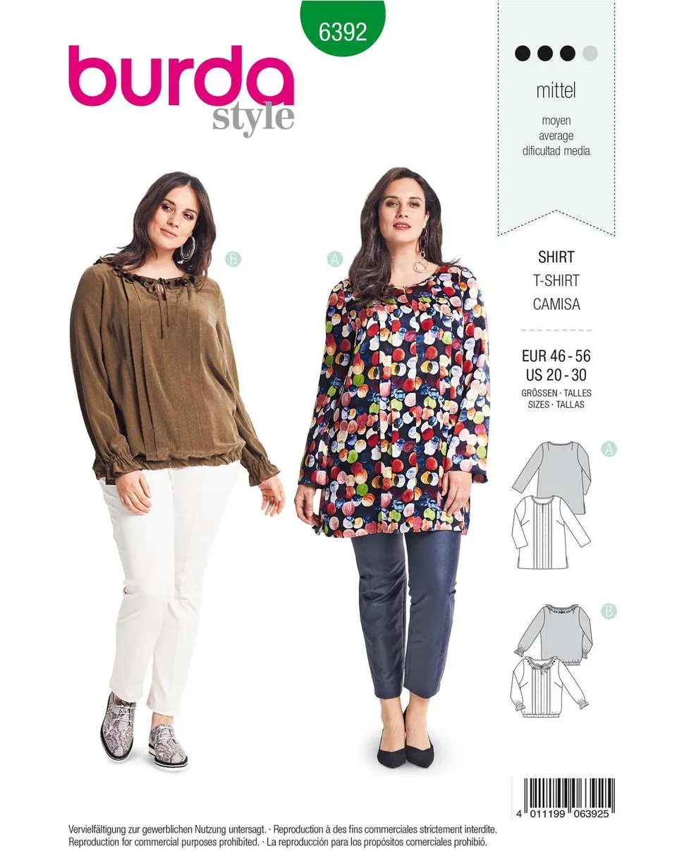 burda-6392-schnittmuster-tunika-damen-gr-46-56-faltenkittel-in-crepe-viskose-sei image 1