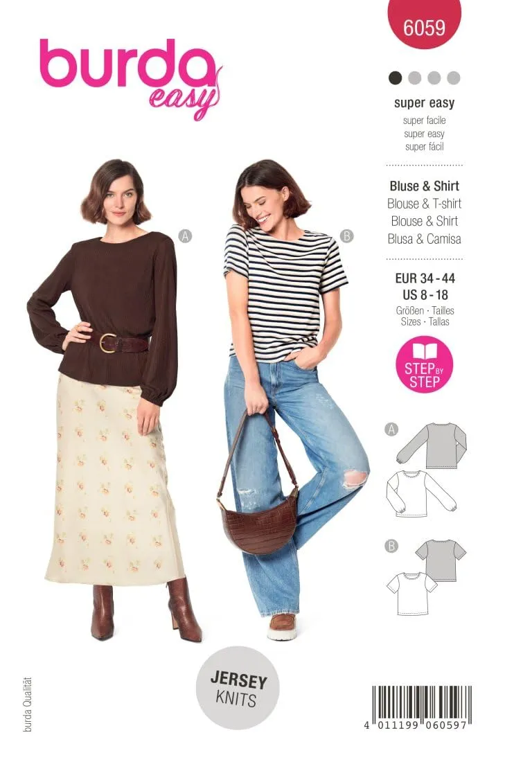 burda-style-schnittmuster-blusenvariationen-6059-jersey-shirt-und-bluse-gr-34-44 image 1
