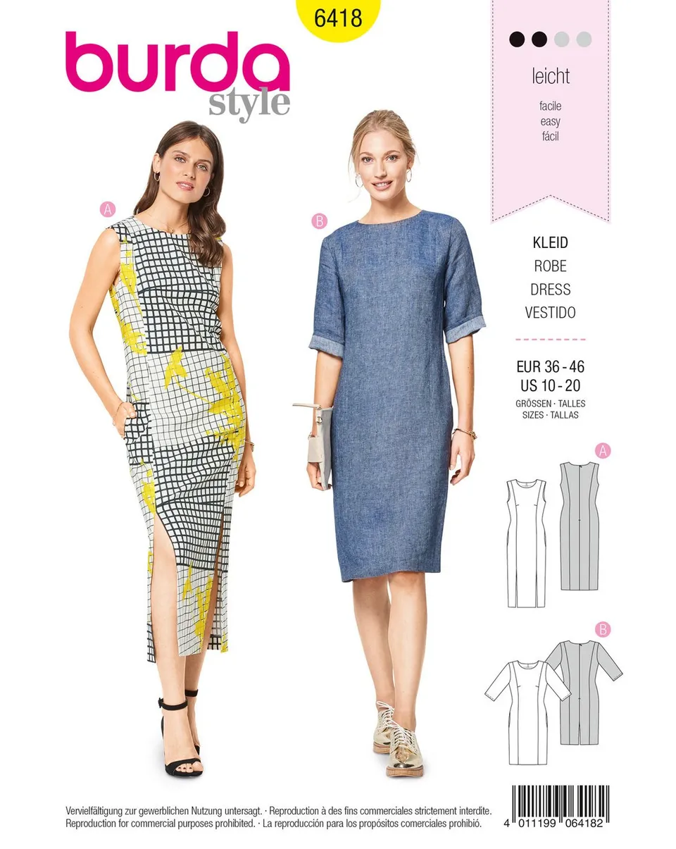 burda-style-6418-schnittmuster-shiftkleid-damen-gr-36-46 image 1
