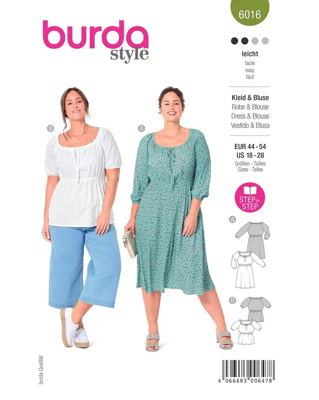 burda-style-katalog-schnittmuster-6016-bluse-und-blusenkleid-midi-damen-44-54 image 1