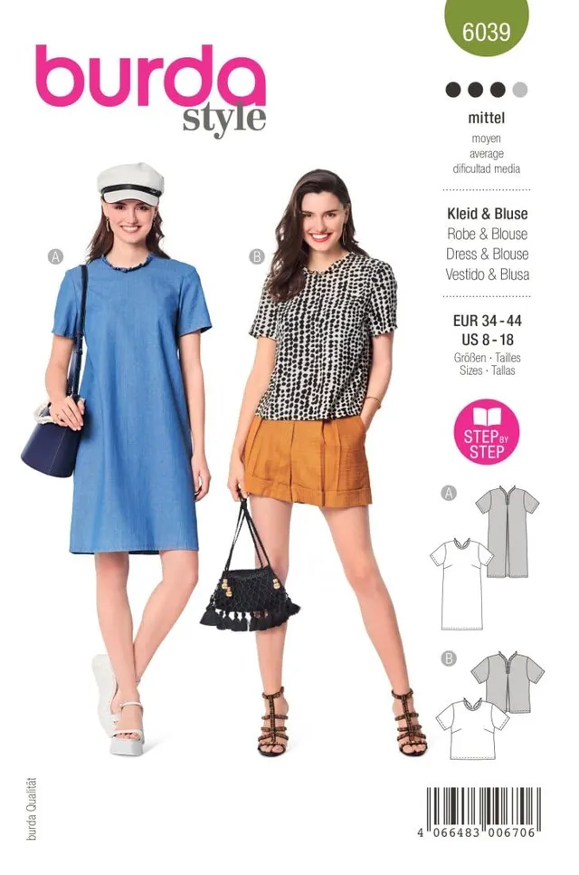 burda-style-schnittmuster-6039-kleid-und-bluse-denim-look-damen-gr-34-44-n-hleve image 1