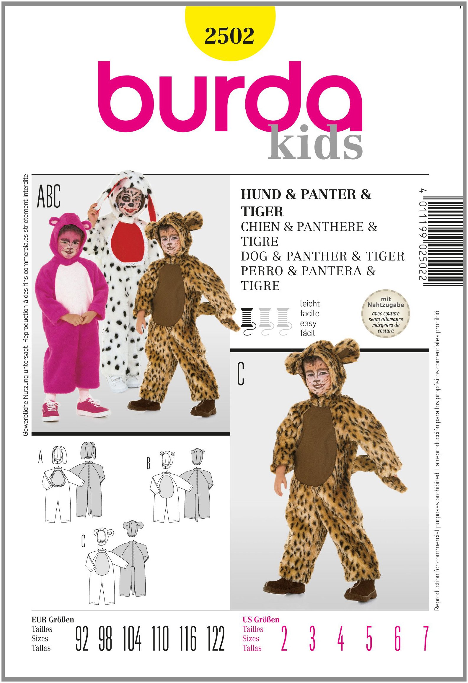 burda-style-kids-2502-kost-m-tiger-hund-pink-panther-gr-92-122 image 1