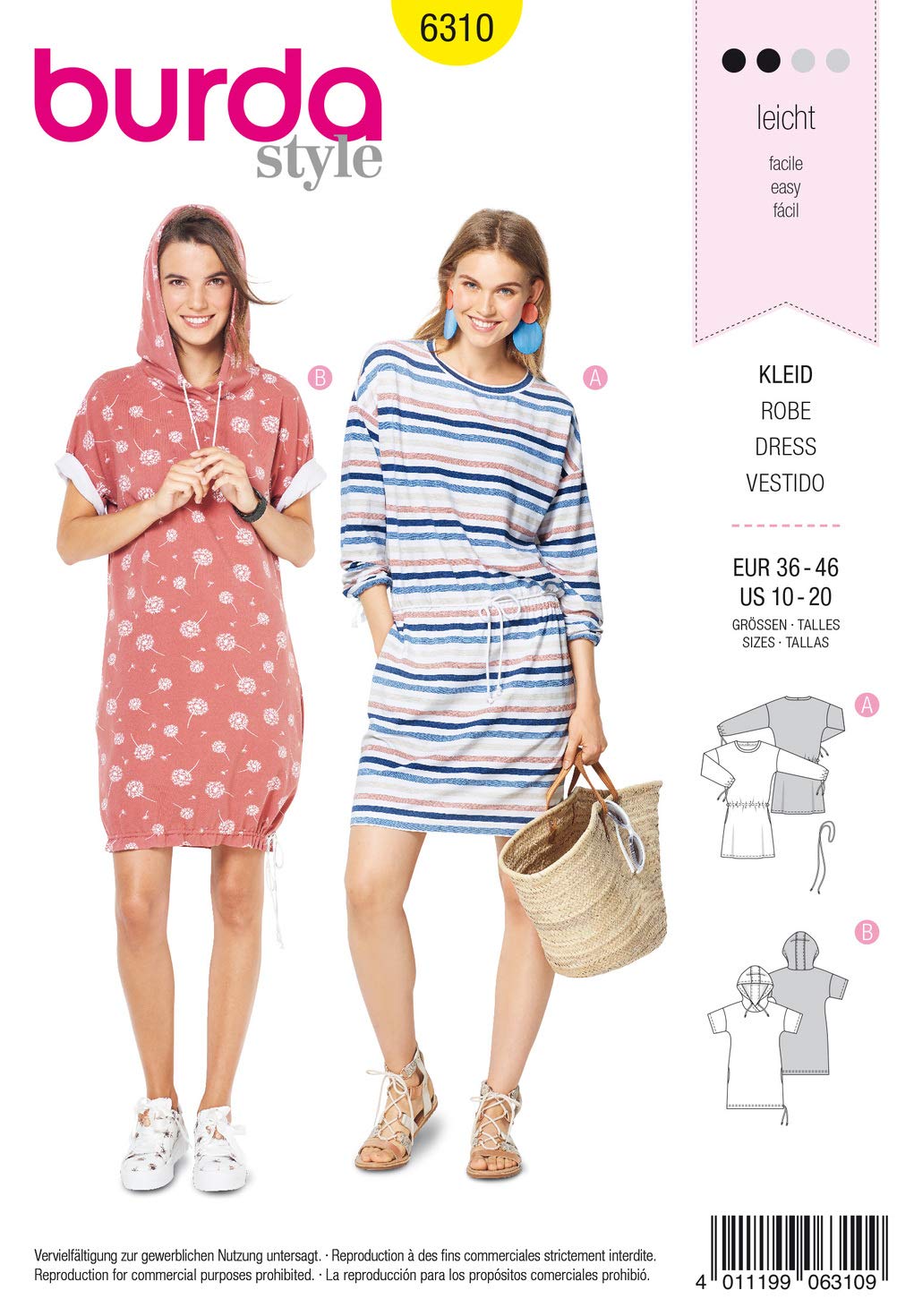 burda-style-6310-shirtkleid-schnittmuster-damen-gr-36-46-mit-kapuze image 1